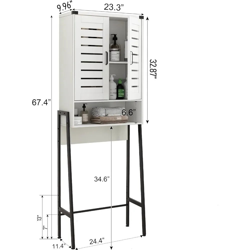 Bathroom cabinet with sliding barn door and adjustable shelves, independent space saving storage rack, gray, bathroom cabinet