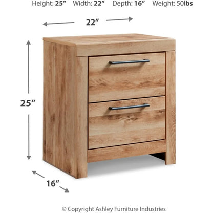 Hyanna Rustic 2 Drawer Nightstand with 2 USB Charging Ports, Light Brown, Furniture Bedroom , Night Stands for Bedroom