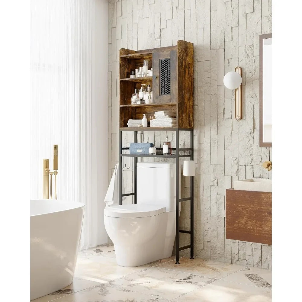 Over The Toilet Storage Cabinet 5-Tier Freestanding Bathroom Organizer with Display Shelves