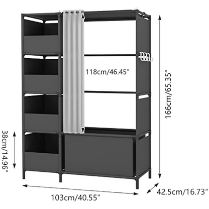 MOYIPIN Portable Wardrobe Storage Closet, Clothes Storage Cabinet with Curtain, for Living Room, Bedroom, Clothes Room, Black