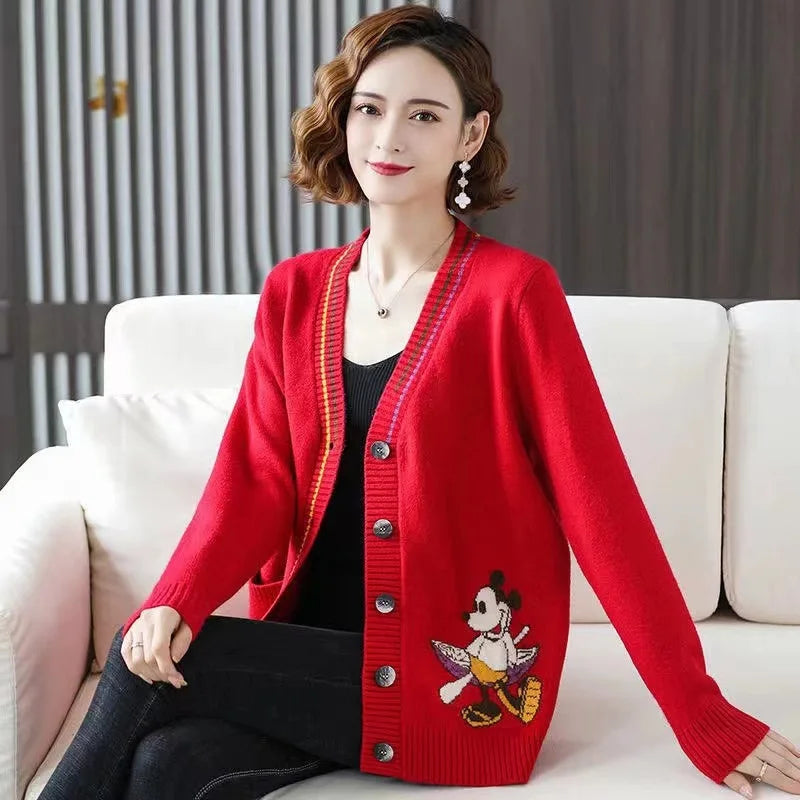 Disney Knitted Cardigan Japanese Donald Cartoon Sweaters for Women Coat Female Autumn and Winter Loose Wild Thicken Kawaii Tops