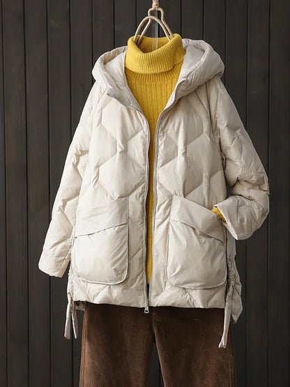 Lagabogy 2023 New Winter Women 90% White Duck Down Jacket Casual Loose Fashion Outwear Hooded Puffer Coat Short Light Warm Parka