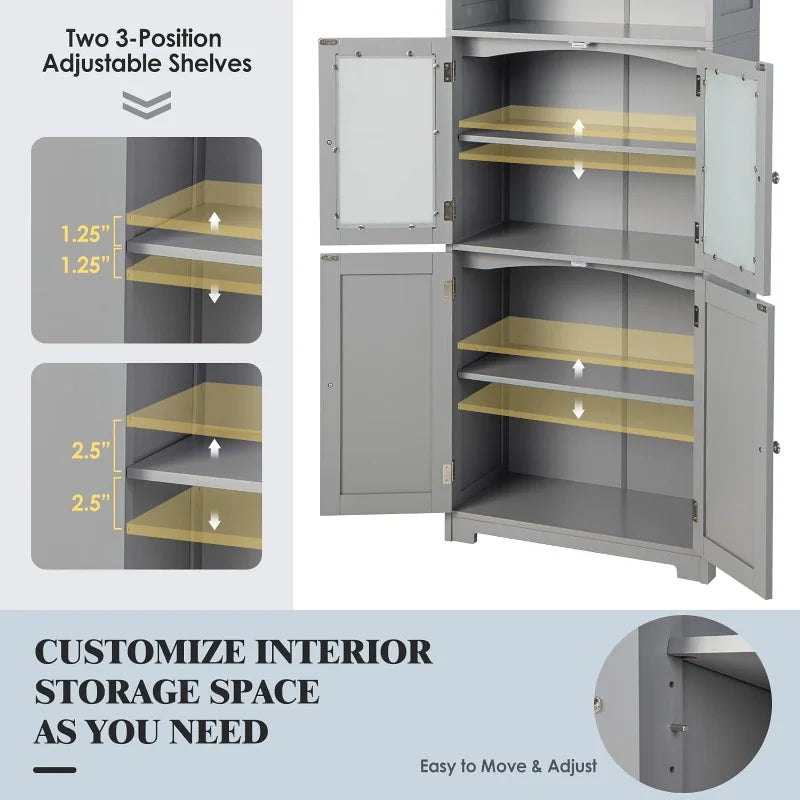 Giantex 64" Tall Bathroom Storage Cabinet, Freestanding Kitchen Pantry Cupboard with 2 Cabinets, 2 Open Compartments