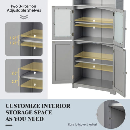 Giantex 64" Tall Bathroom Storage Cabinet, Freestanding Kitchen Pantry Cupboard with 2 Cabinets, 2 Open Compartments