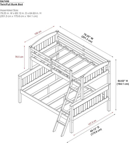 Dorel Living Airlie Solid Wood Bunk Beds Twin Over Full with Ladder and Guard Rail, White