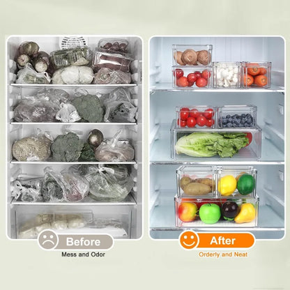15Pack Fridge Organizer,Stackable Refrigerator Organizer Bins with Lids PBA-Free,Clear Fridge Organizers and Storage for Kitchen