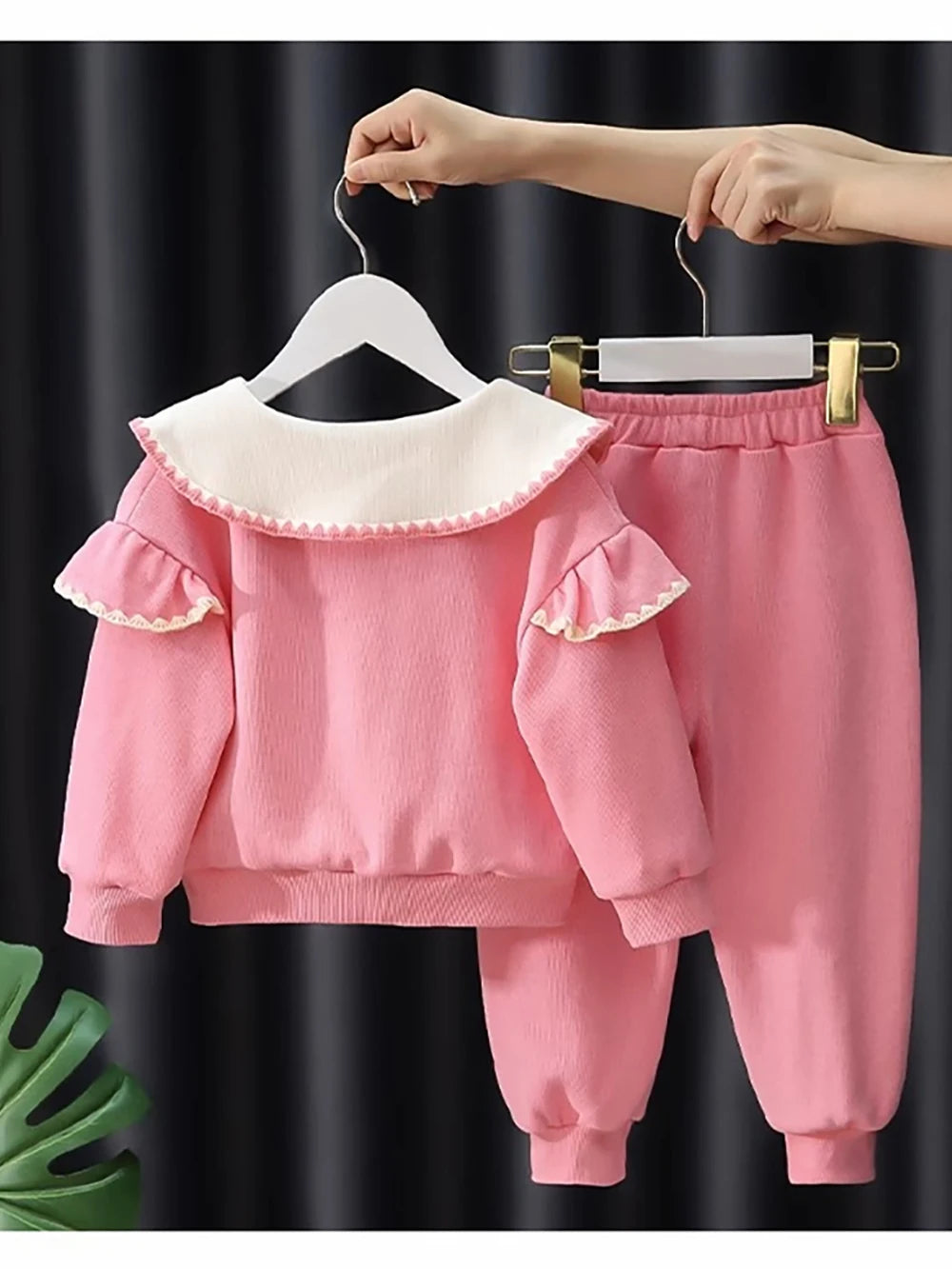 Cute Baby Girls Clothes Sets Casual Peter Pan Collar Kids Pullover Coats Tops+Pants 2Pcs Spring Autumn Children Clothing Suit