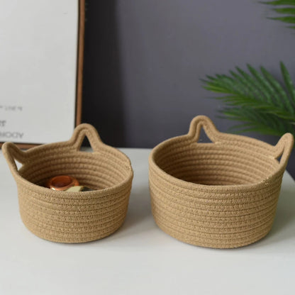 Handmade Cat Ear Storage Basket Cotton Woven Flower Laundry Bag Clothes Toy Storage Bathroom Bedroom Organizer for Home Decor