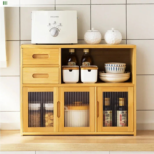 Kitchen Storage Rack Multifunctional Multi-Layer Seasoning Dishes Storage Cabinet Household Bamboo Sundries Box Rack with Drawer