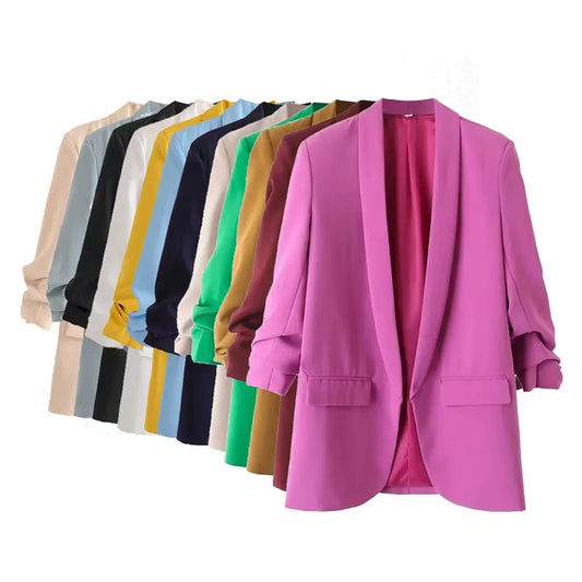 PB&ZA 2023 Spring and Autumn New Commuter Urban Leisure Versatile Candy Women's Pleated Sleeve Blazer