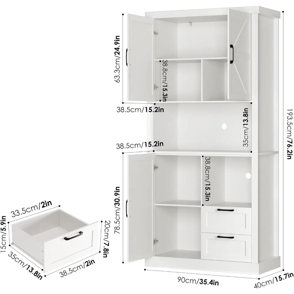 76" Tall Farmhouse Kitchen Pantry Cabinet, Kitchen Hutch Bar Cabinet with Drawers & Shelves,Large Wood Storage Cabinet