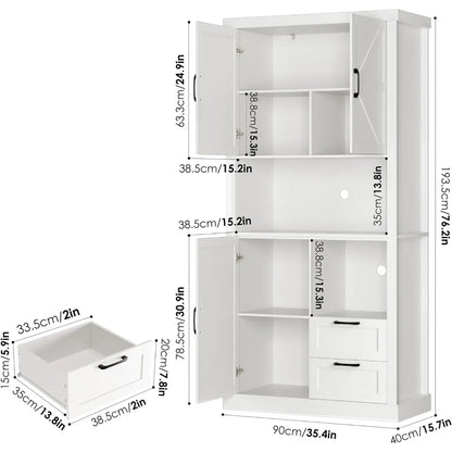 76" Tall Farmhouse Kitchen Pantry Cabinet, Kitchen Hutch Bar Cabinet with Drawers & Shelves,Large Wood Storage Cabinet