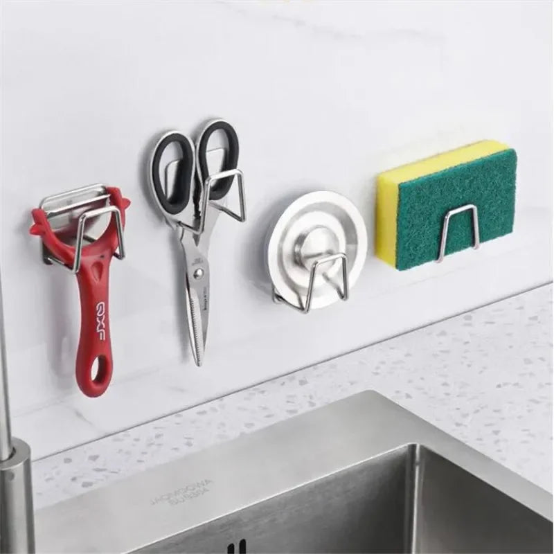 Kitchen Stainless Steel Sink Shelf Sponges Holders Adhesive Drain Drying Rack Kitchen Wall Hooks Accessories Storage Organizer