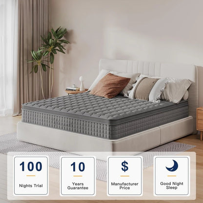 Medium Firm Feel Matress 10 Inch Multilayer Hybrid Twin Mattress - Multiple Sizes & Styles Available Bed Mattresses Grey Bedroom