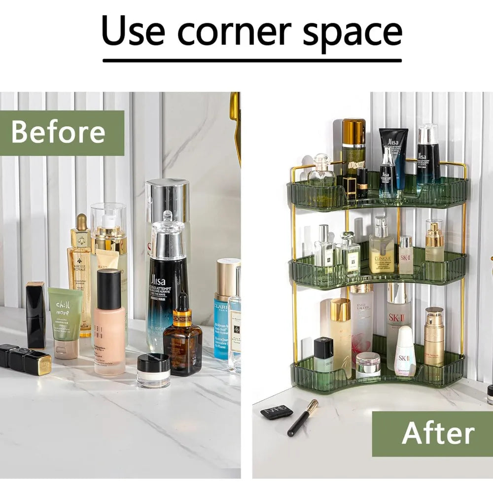 3-Tier Corner Bathroom Counter Organizer, Countertop Perfume Tray and Vanity Organizer, Makeup Cosmetic Storage