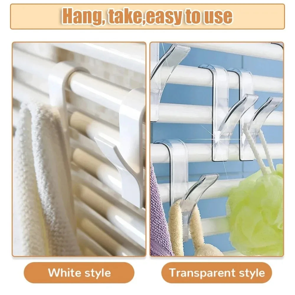 1/2/4/6Pcs White Heating HooksHeated Towel Radiator Hooks Bathroom Transparent Hook Home Storage Clothes Coat Scarf Towel Hooks