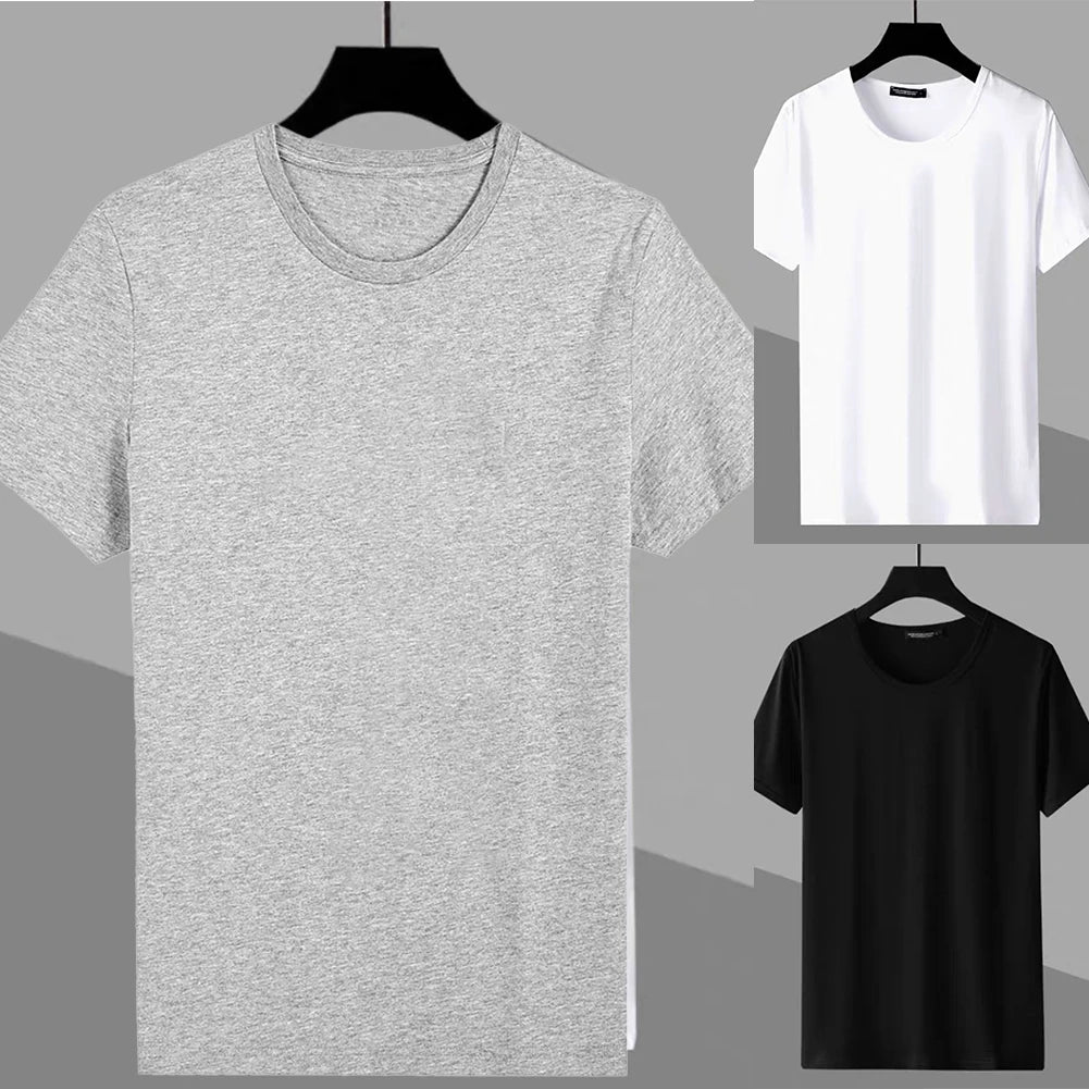 Fashion Men Pure Round Neck Solid Short Sleeve Shirts Casual Slim Fit T Shirt Tee Top Sports Trends Newd Male Clothings