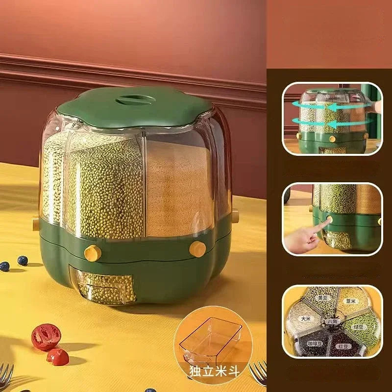 Kitchen Storage Container Large Food Storage Container 360° Rotating Rice Barrels Sealed Cereal Dispenser Rice Tank Grain Box