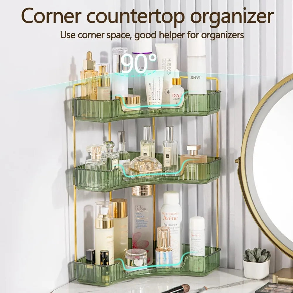 3-Tier Corner Bathroom Counter Organizer, Countertop Perfume Tray and Vanity Organizer, Makeup Cosmetic Storage