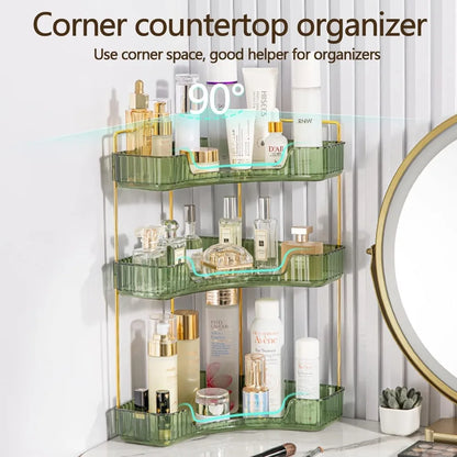 3-Tier Corner Bathroom Counter Organizer, Countertop Perfume Tray and Vanity Organizer, Makeup Cosmetic Storage