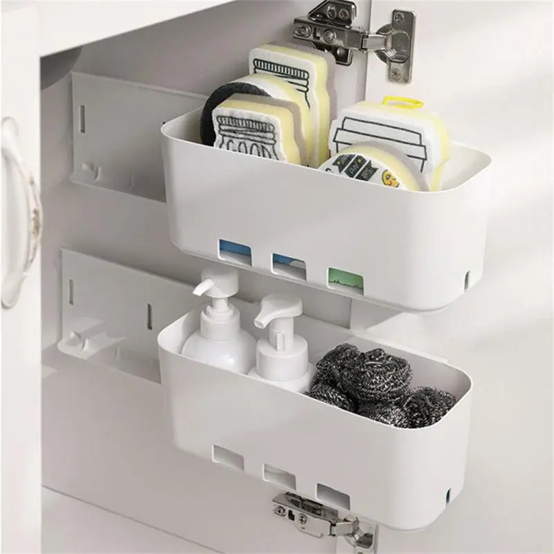 White Drawer Type Cabinet Shelf Seam-free Pull-out Storage Storage Box Multi-function Retractable Kitchen Cabinet Pp