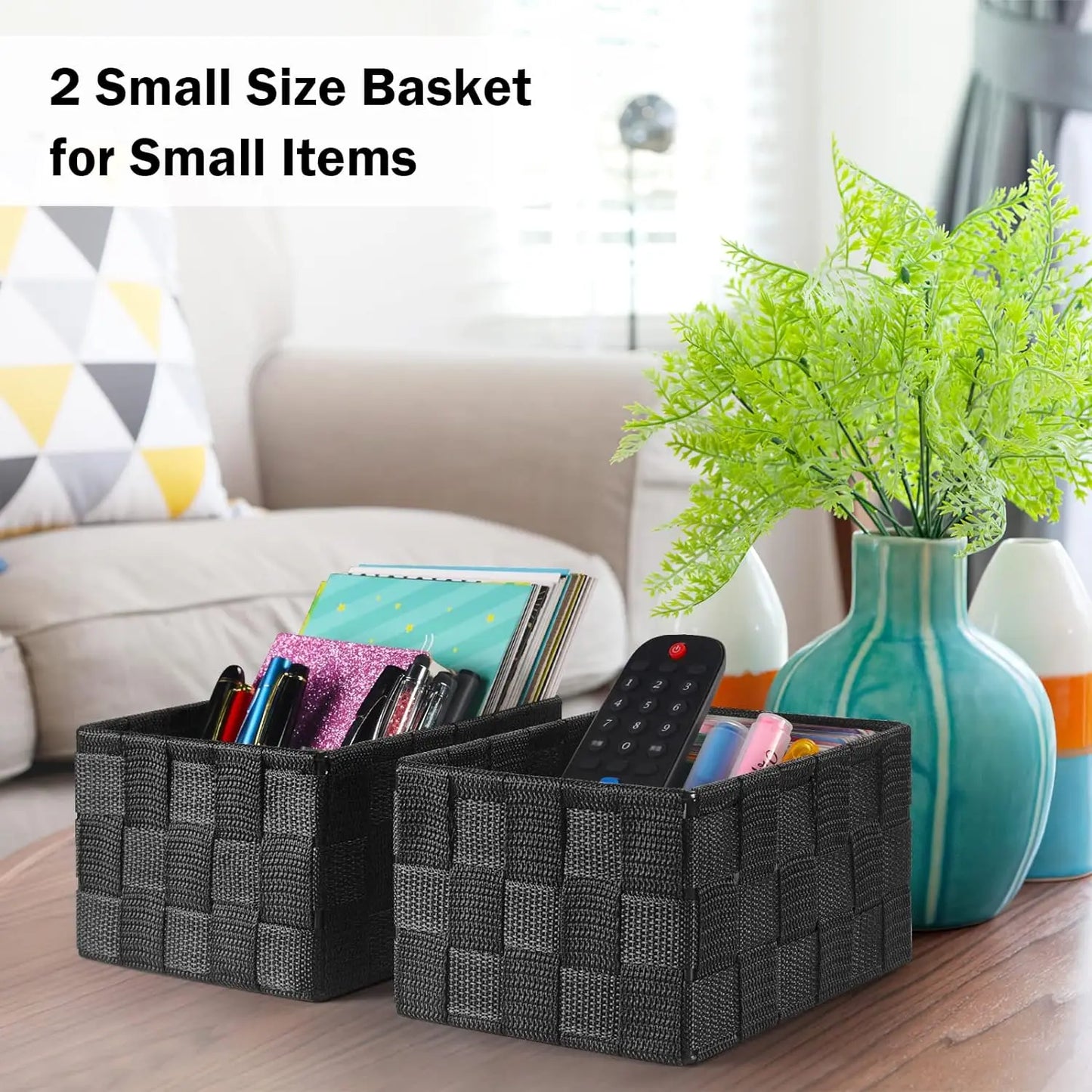 Uvellgift Storage Bins with Lids, Woven Storage Box Organizer Containers Decorative Baskets Cube for Clothes Bedroom Closet Offi