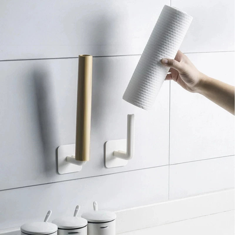 2pcs Under Cabinet Paper Roll Rack Kitchen Self-adhesive Accessories Towel Holder Tissue Hanger Storage Rack For Bathroom Toilet